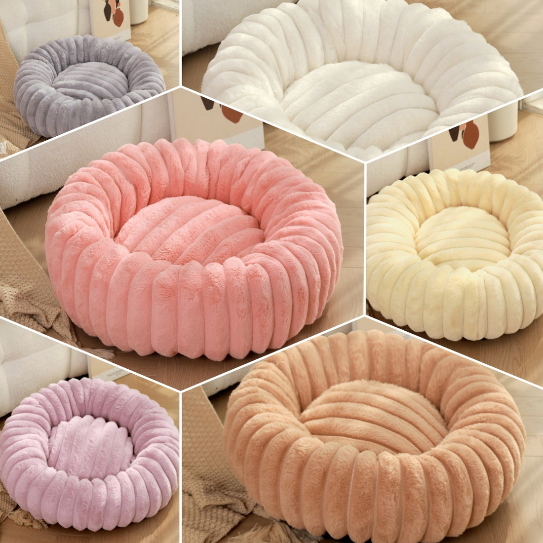 Round Long-Haired Plush Pet Bed