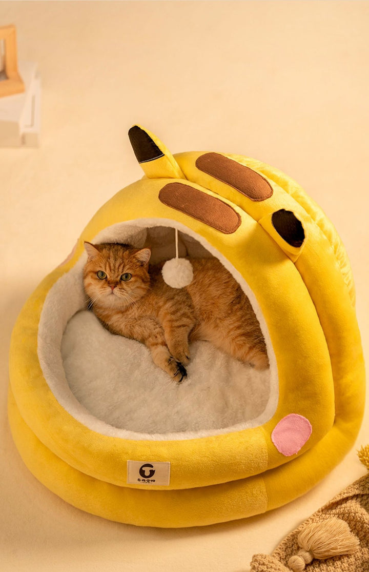 Enclosed Animal-Shaped Pet Cave Bed - 3-Layer Fleece