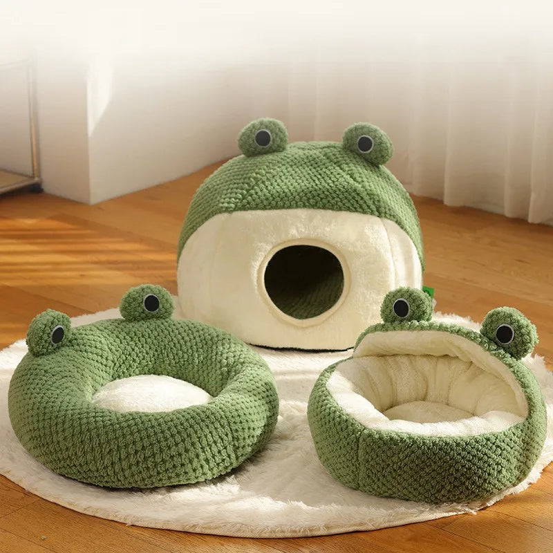 Frog-Shaped Pet Bed for Cats & Small Dogs