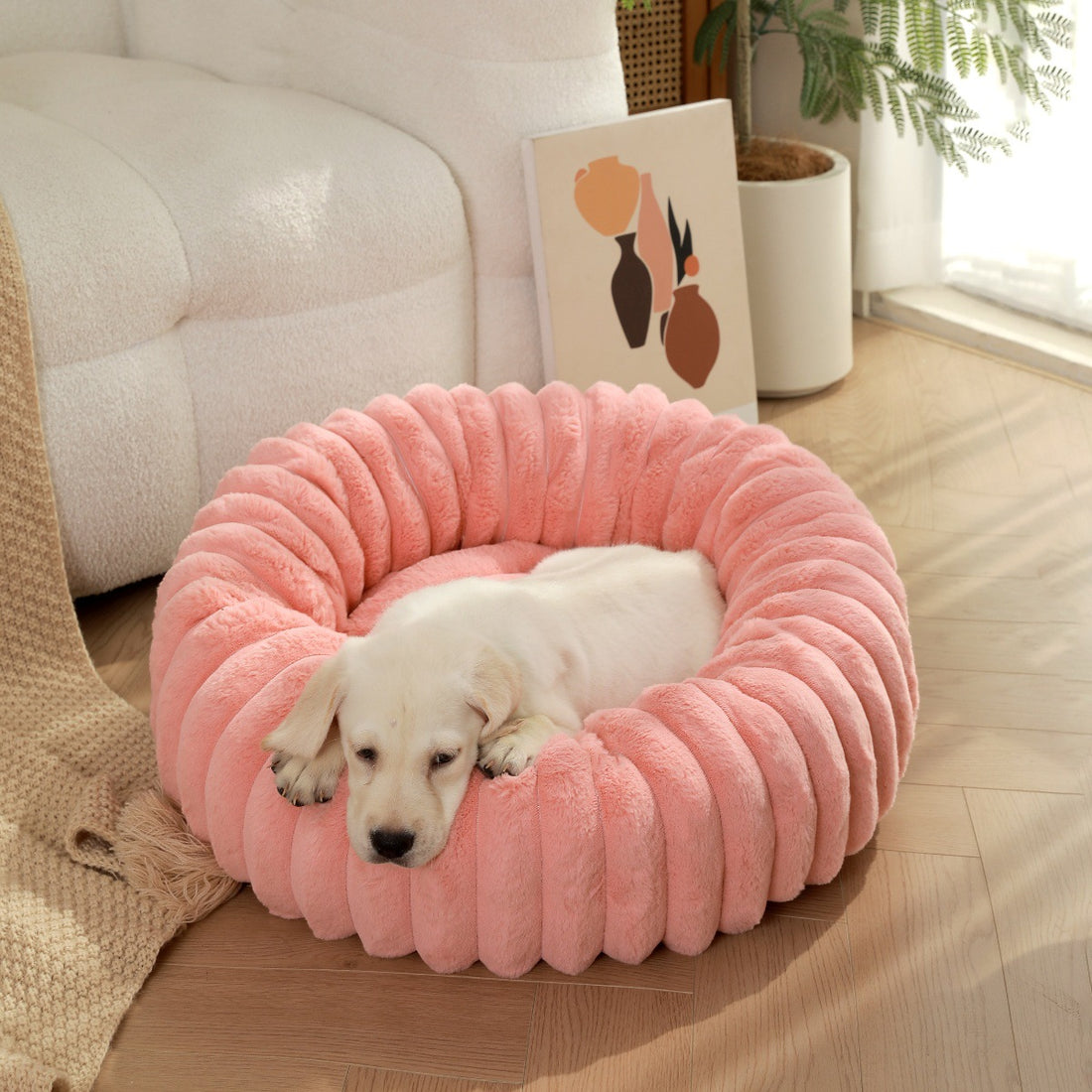 Round Long-Haired Plush Pet Bed