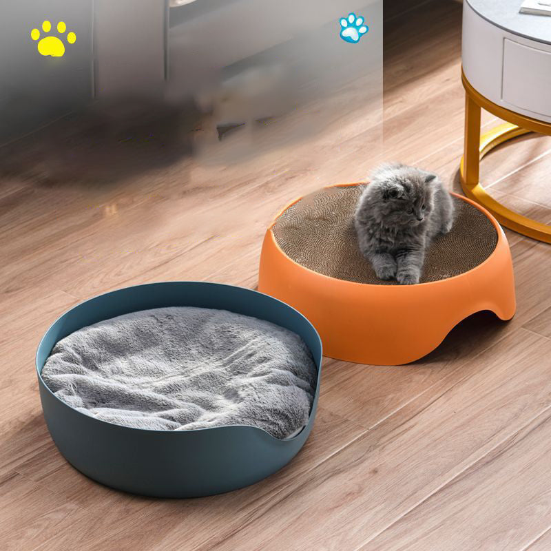 2-in-1 Cat Bed with Scratching Bowl