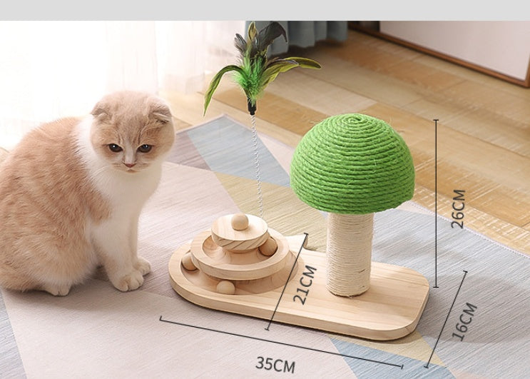 3-in-1 Cat Toy: Scratch Post, Ball Track & Feather