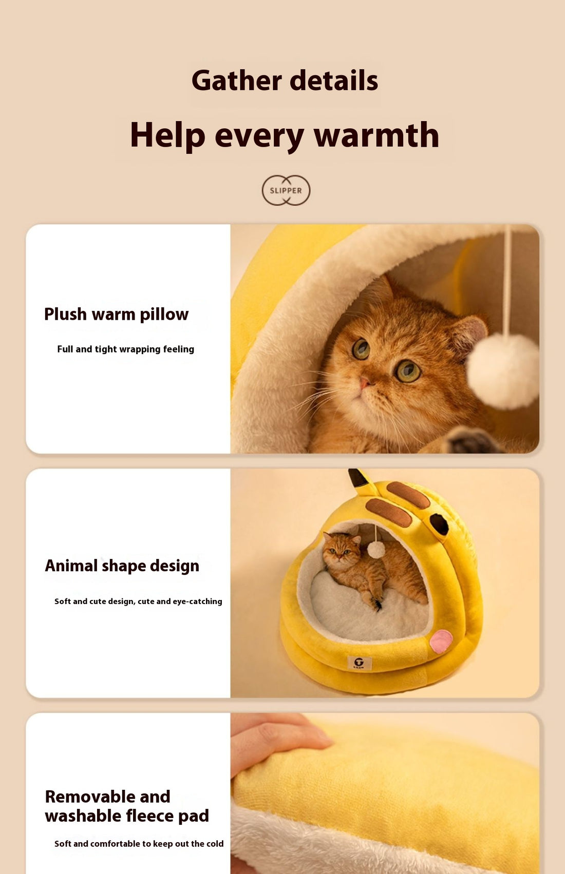 Enclosed Animal-Shaped Pet Cave Bed - 3-Layer Fleece