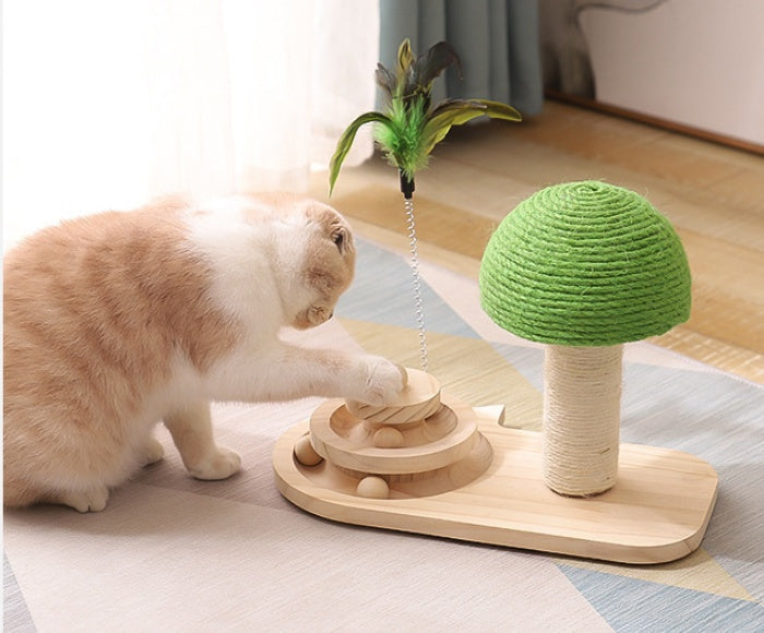 3-in-1 Cat Toy: Scratch Post, Ball Track & Feather