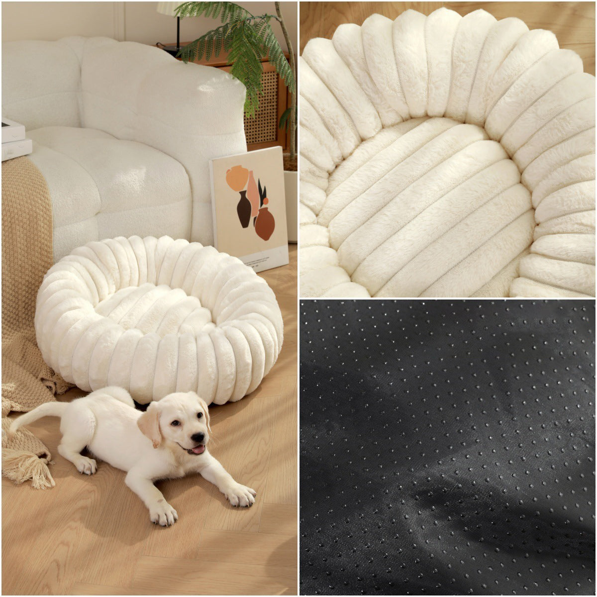 Round Long-Haired Plush Pet Bed