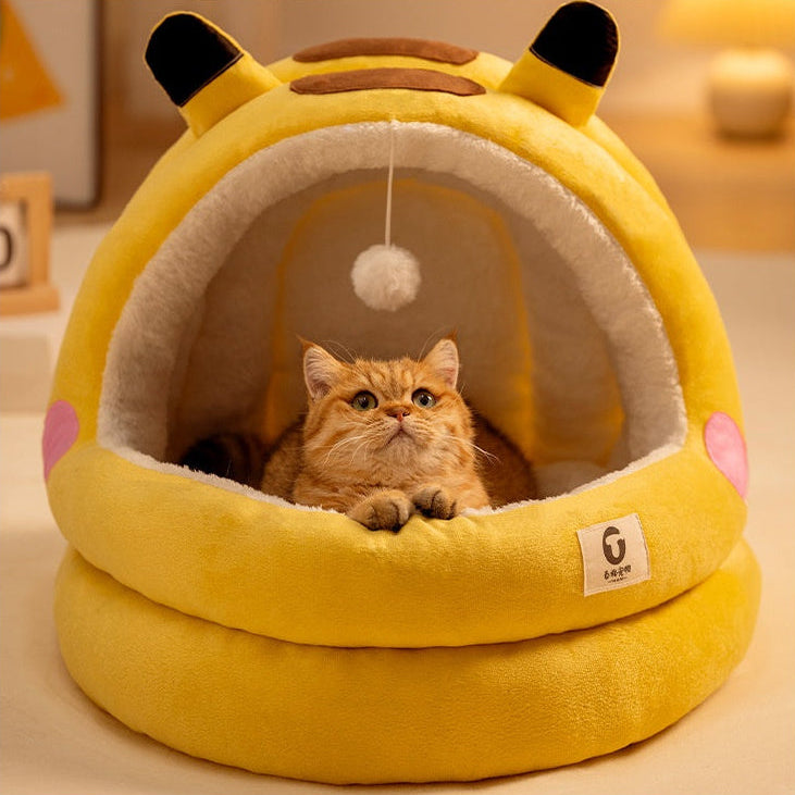 Enclosed Animal-Shaped Pet Cave Bed - 3-Layer Fleece