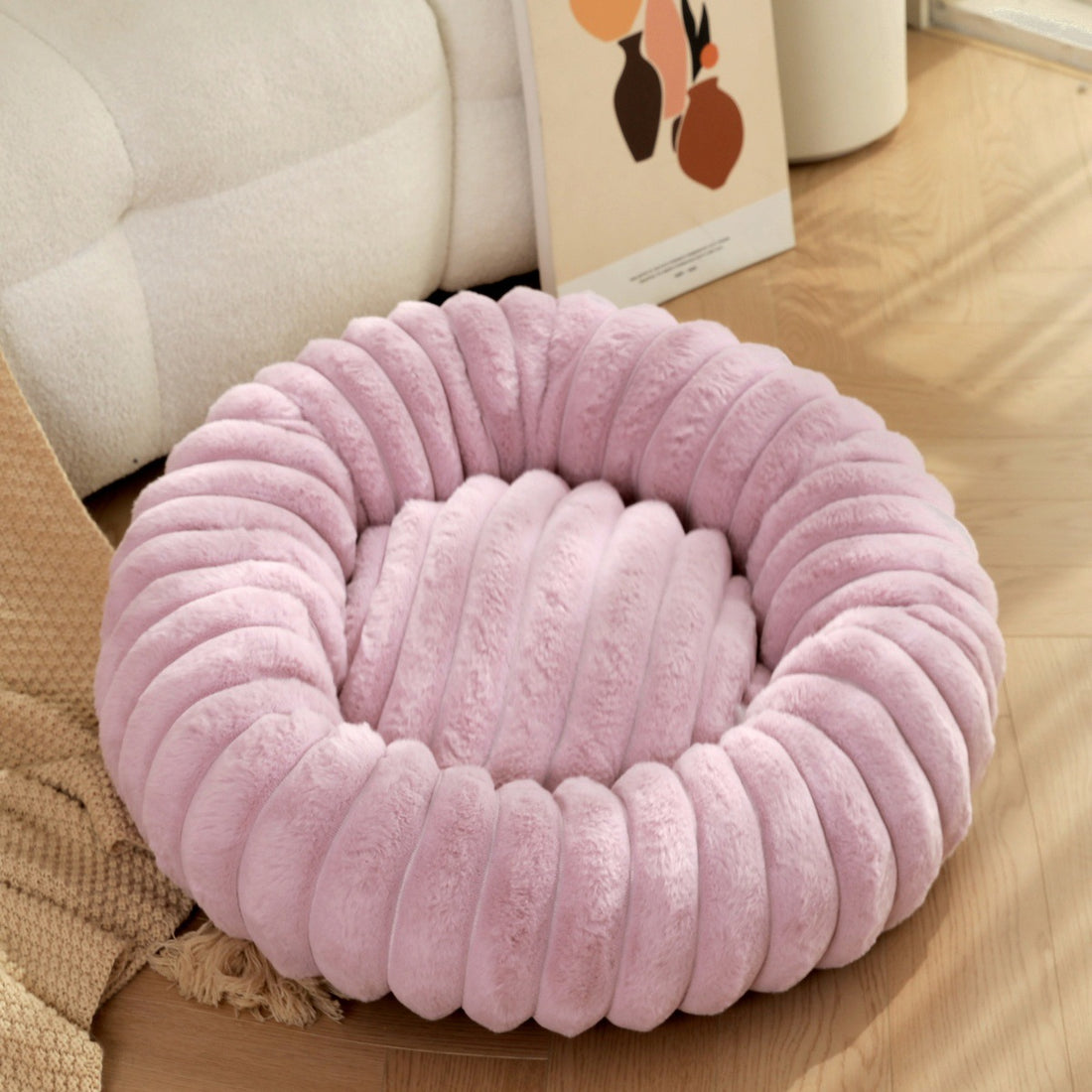 Round Long-Haired Plush Pet Bed