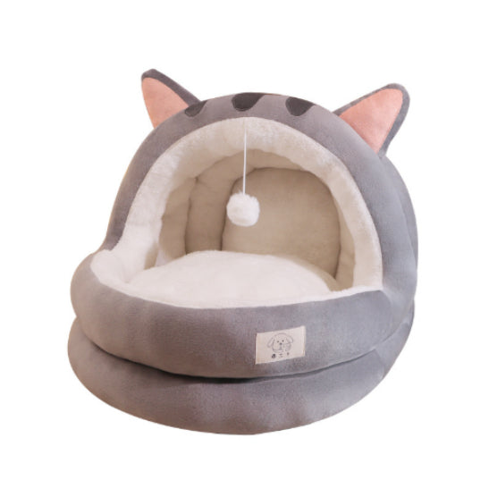 Enclosed Animal-Shaped Pet Cave Bed - 3-Layer Fleece