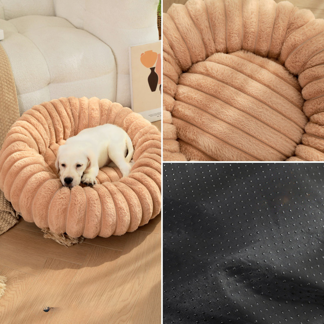 Round Long-Haired Plush Pet Bed