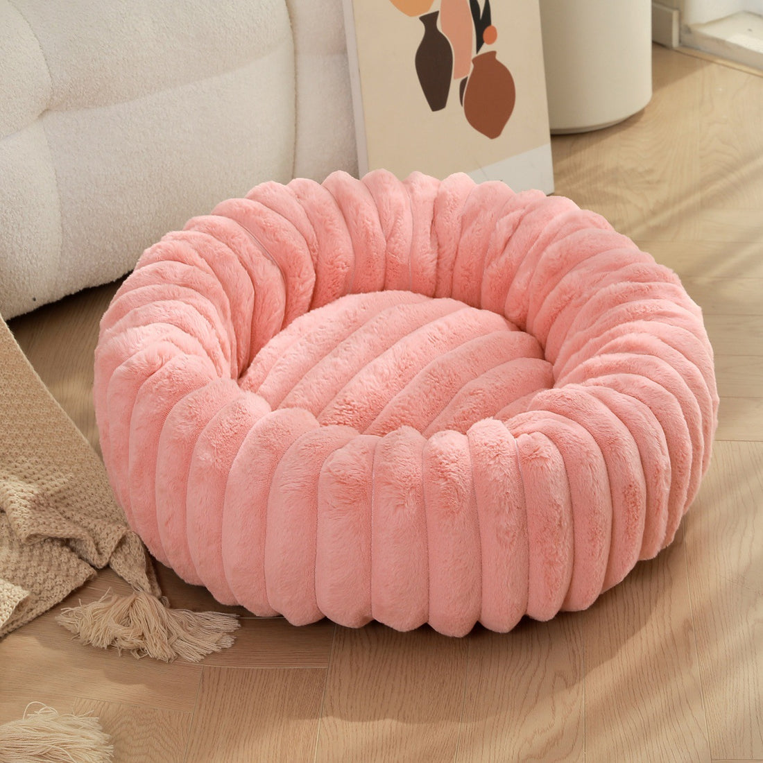 Round Long-Haired Plush Pet Bed