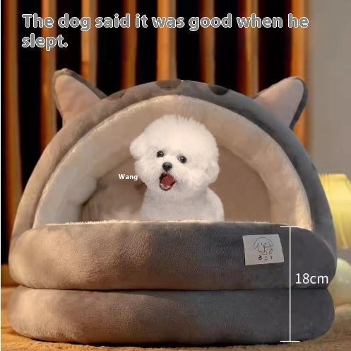 Enclosed Animal-Shaped Pet Cave Bed - 3-Layer Fleece