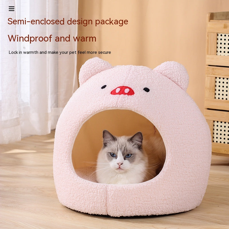 Teddy Plush Winter Semi-closed Pet Cat Nest