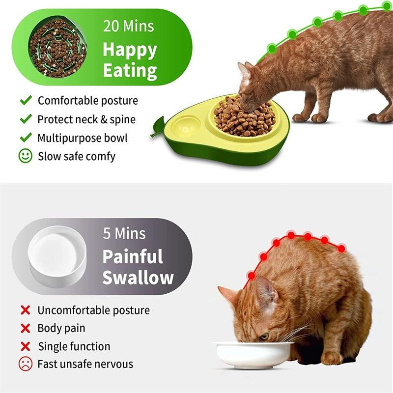 Avocado Shape Kitten Slow Food Feeding Bowl