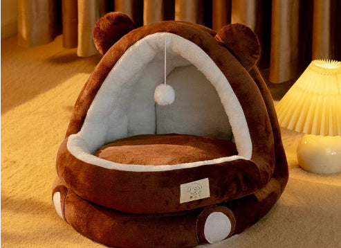 Enclosed Animal-Shaped Pet Cave Bed - 3-Layer Fleece