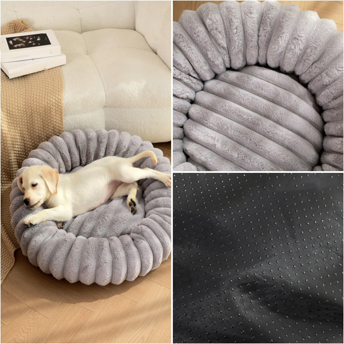 Round Long-Haired Plush Pet Bed