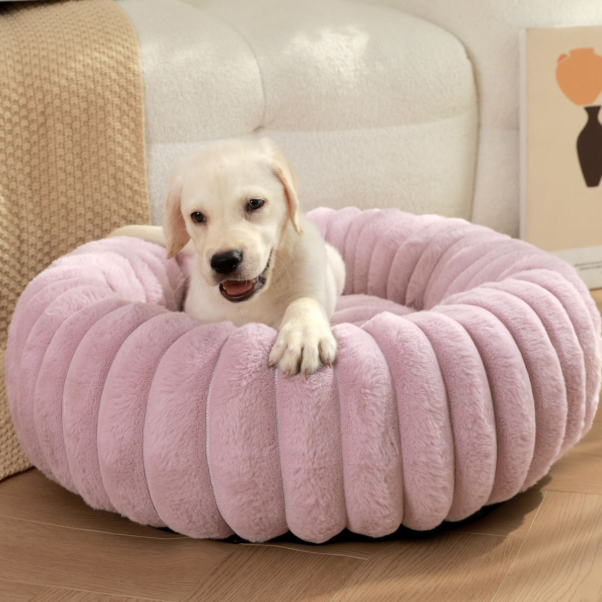 Round Long-Haired Plush Pet Bed