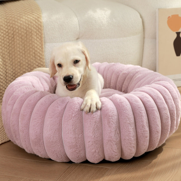 Round Long-Haired Plush Pet Bed