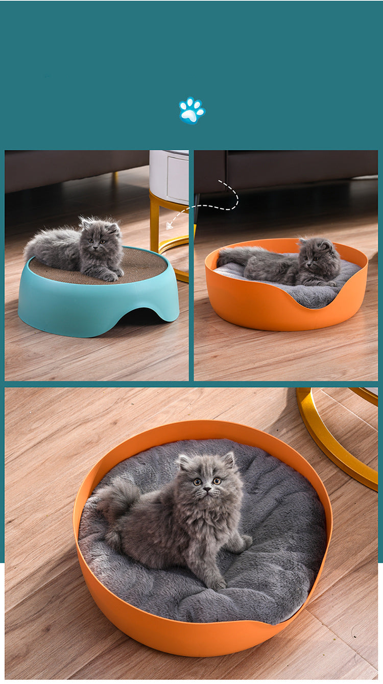 2-in-1 Cat Bed with Scratching Bowl