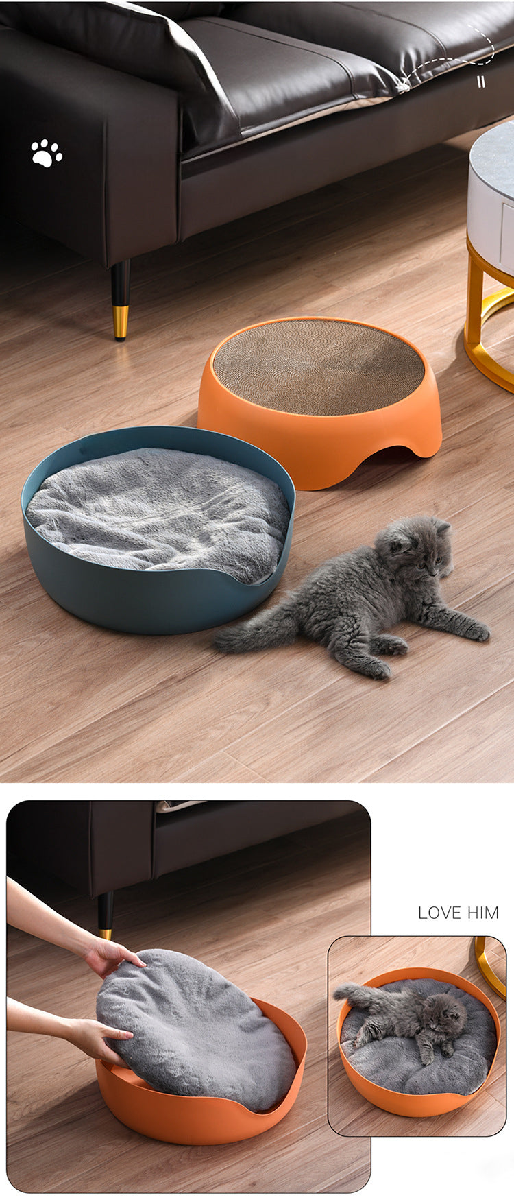 2-in-1 Cat Bed with Scratching Bowl